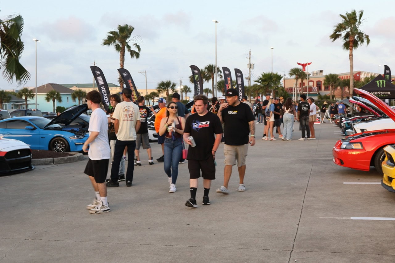 Car enthusiasts at Mustang Week car show in Texas 2026.