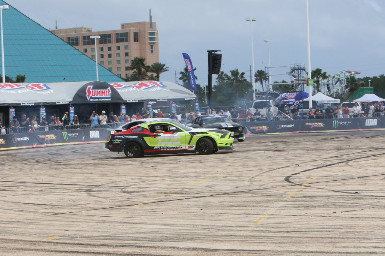 Mustang Week drift car performing stunts at the event in Myrtle Beach.