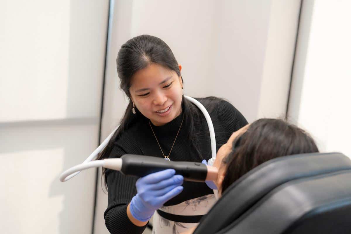 Dr. Mikals performing the Density RF device on a patient.