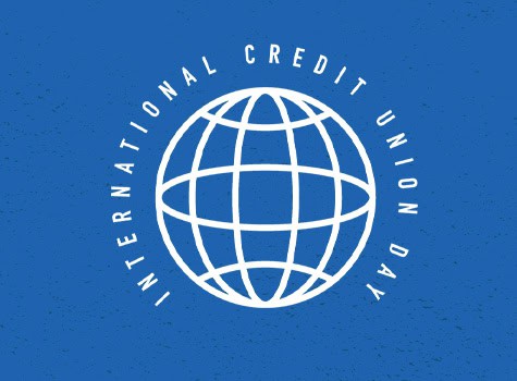 International Credit Union Day logo with globe design on blue background.