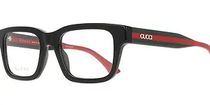 Stylish Gucci eyeglasses with black and red frame, perfect for fashion-forward eyewear.