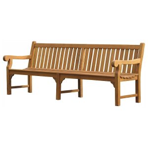 classic teak outdoor seating featuring solid bench