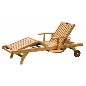 classic teak sunlounger with arm
