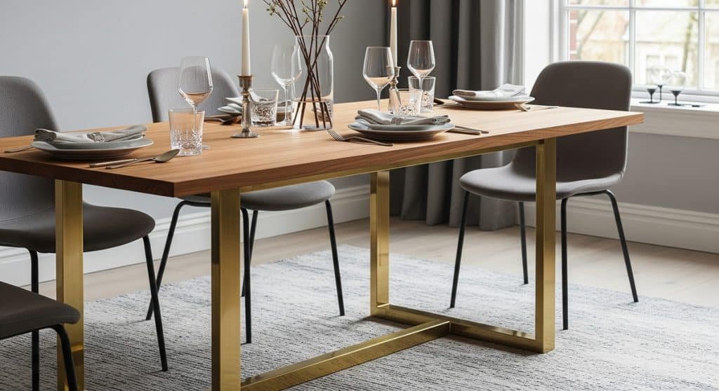 brass leg dining table mixed material furniture