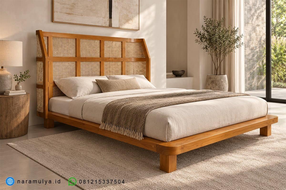 gambar tempat tidur jati rotan
