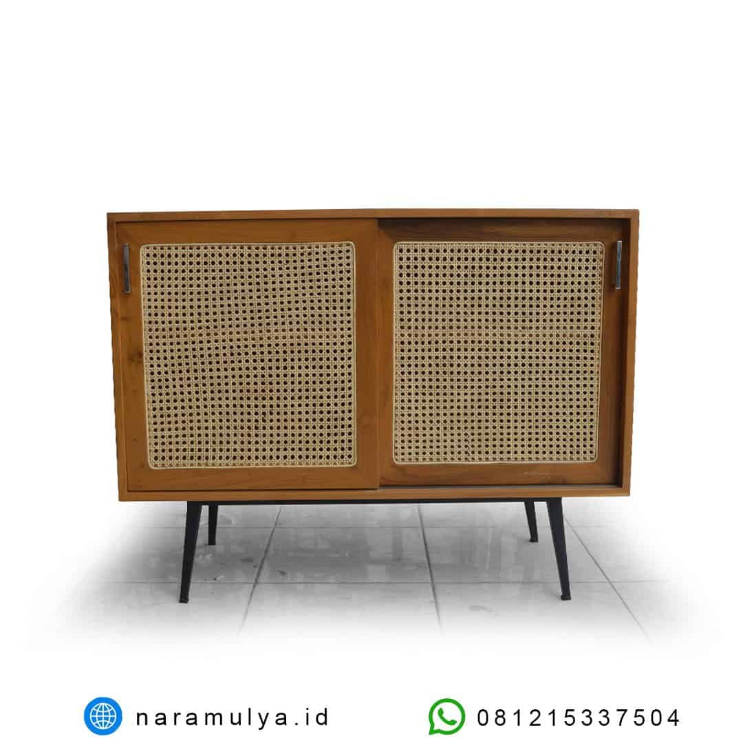 gambar bufet jati 2 pintu geser rotan