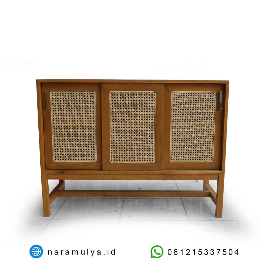 gambar bufet jati minimalis 3 pintu rotan