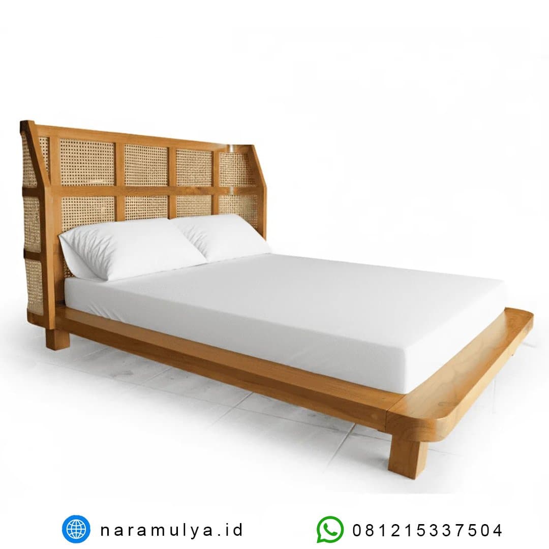 gambar tempat tidur jati rotan