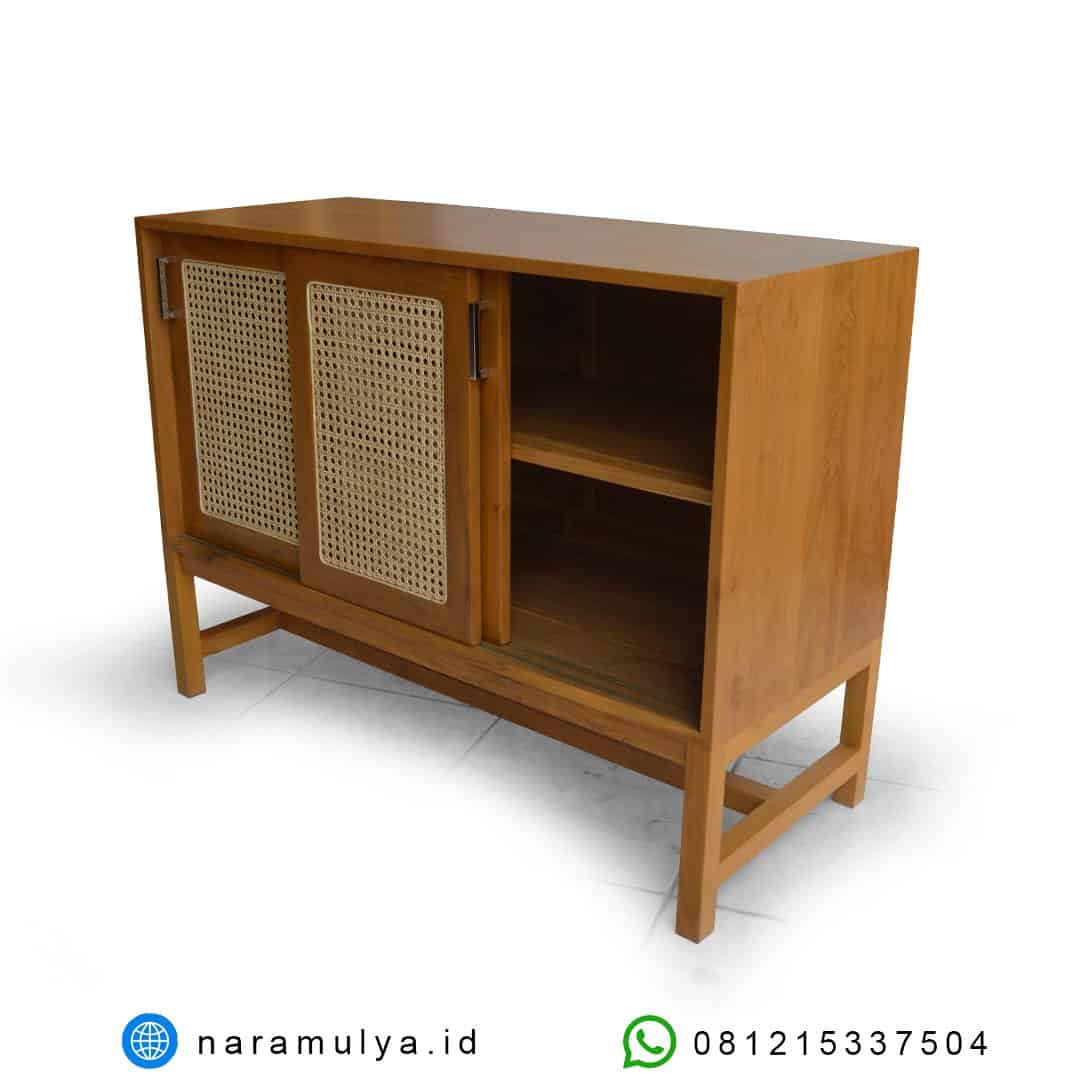 gambar bufet jati minimalis 3 pintu rotan