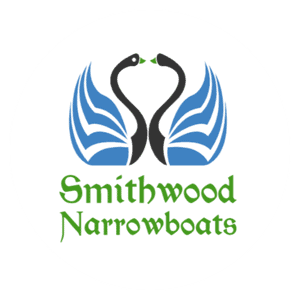 Logo of Smithwood Narrowboats with two swans forming a heart shape.