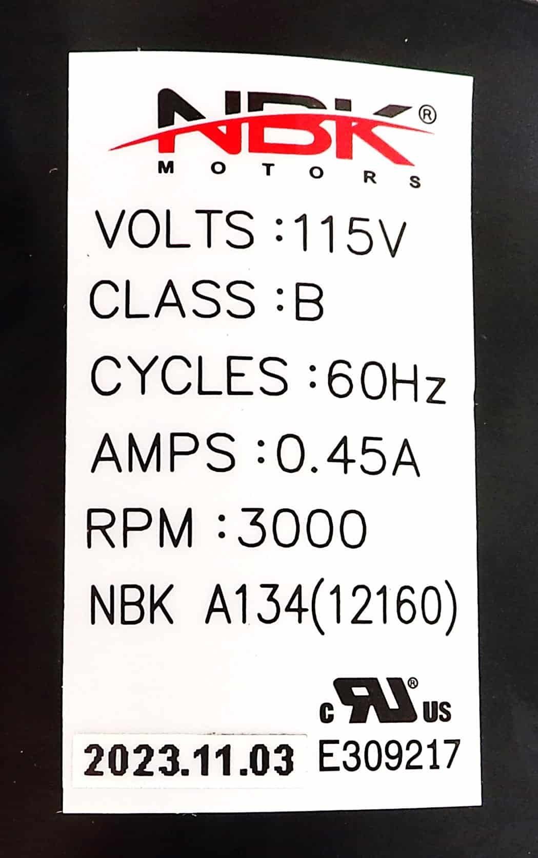 NBK-12160 Blower Assembly 1/18 HP 115V A134 - Image 3