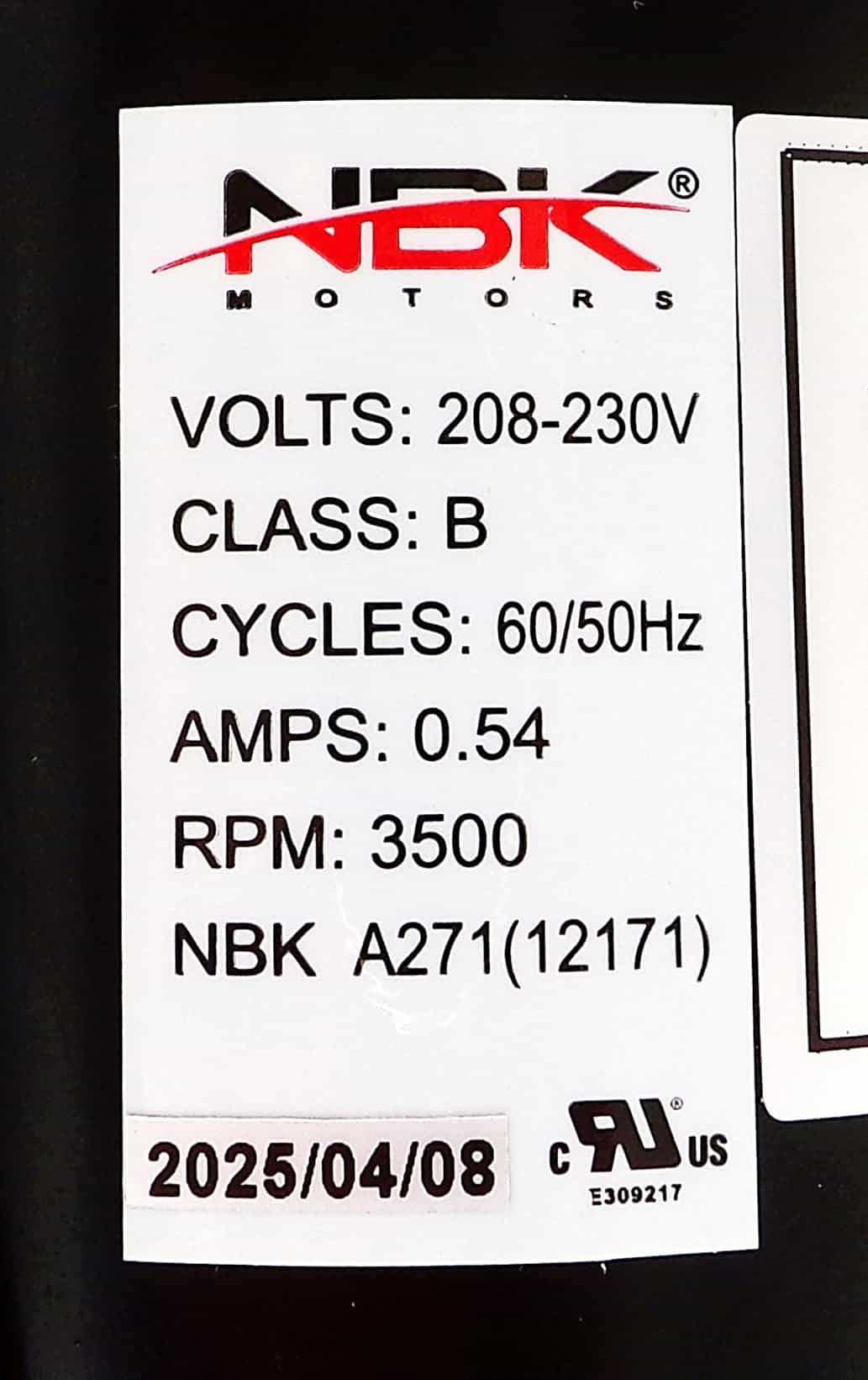NBK-12171 BLOWER MOTOR, 230V A271 - Image 4