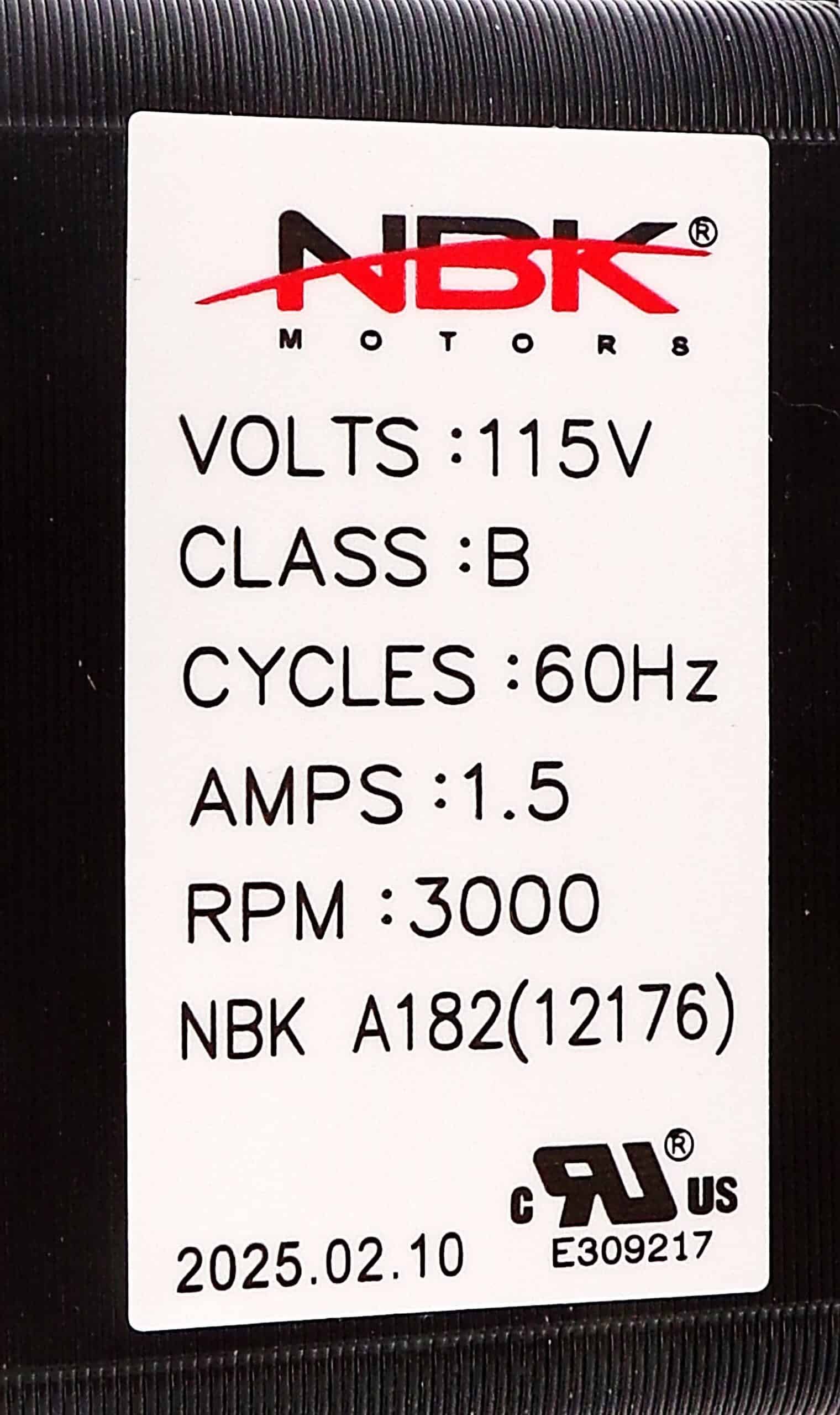 NBK-12176 BLOWER MOTOR 115V, 60HZ, 3000 RPM, 1.5A A182 - Image 3
