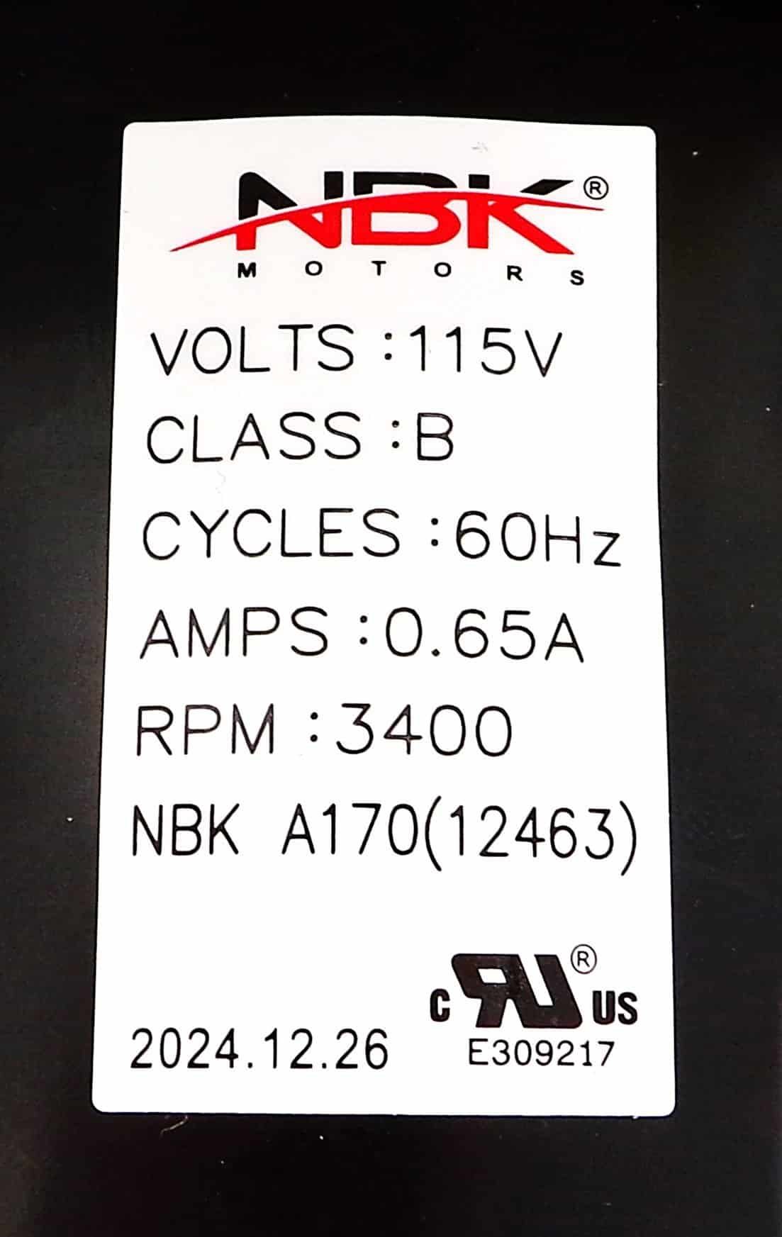 NBK-12463 BLOWER MOTOR, DRAFT INDUCER 115V A170 - Image 3