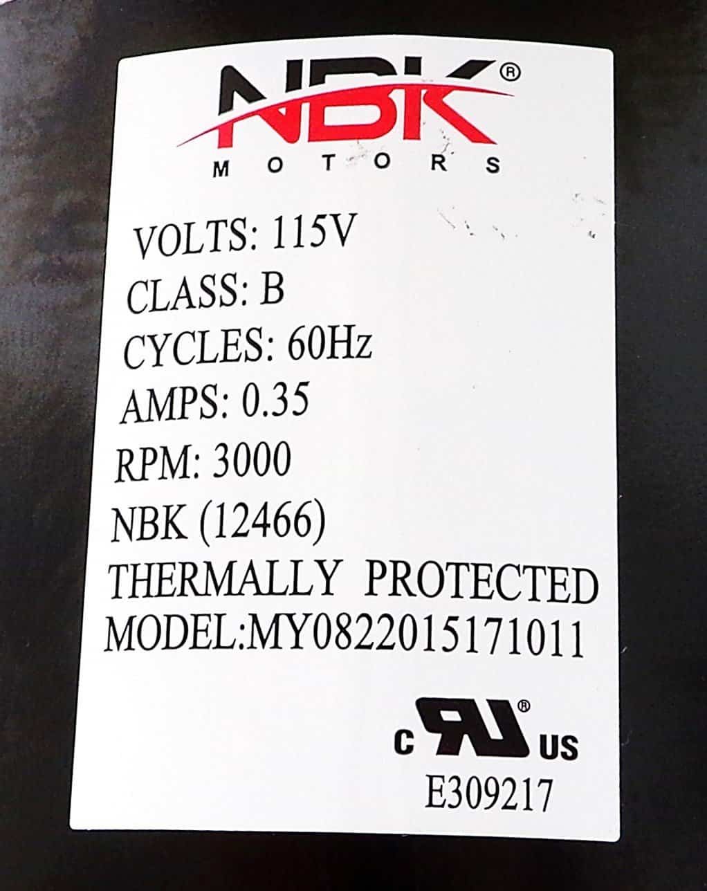 NBK-12466 BLOWER MOTOR, DRAFT INDUCER 115V 60HZ A143 - Image 3