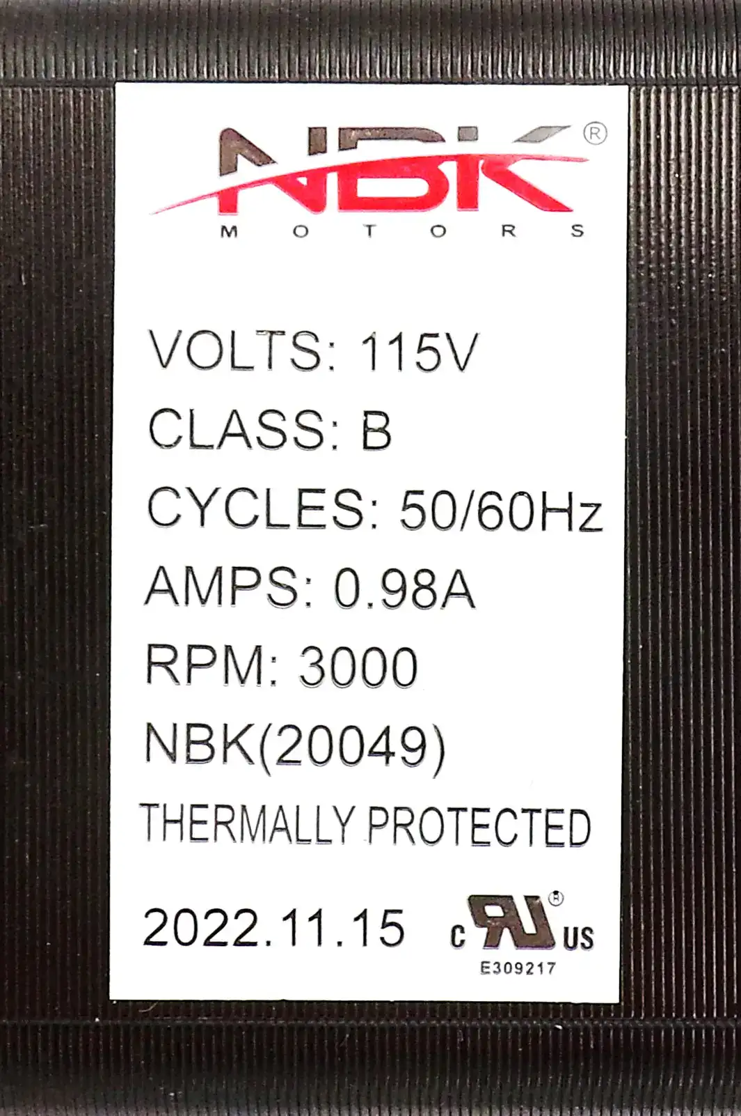 NBK-20049 STOVE MOTOR INSERT 115V, 50/60HZ, 3000 RPM, 0.98A - Image 3