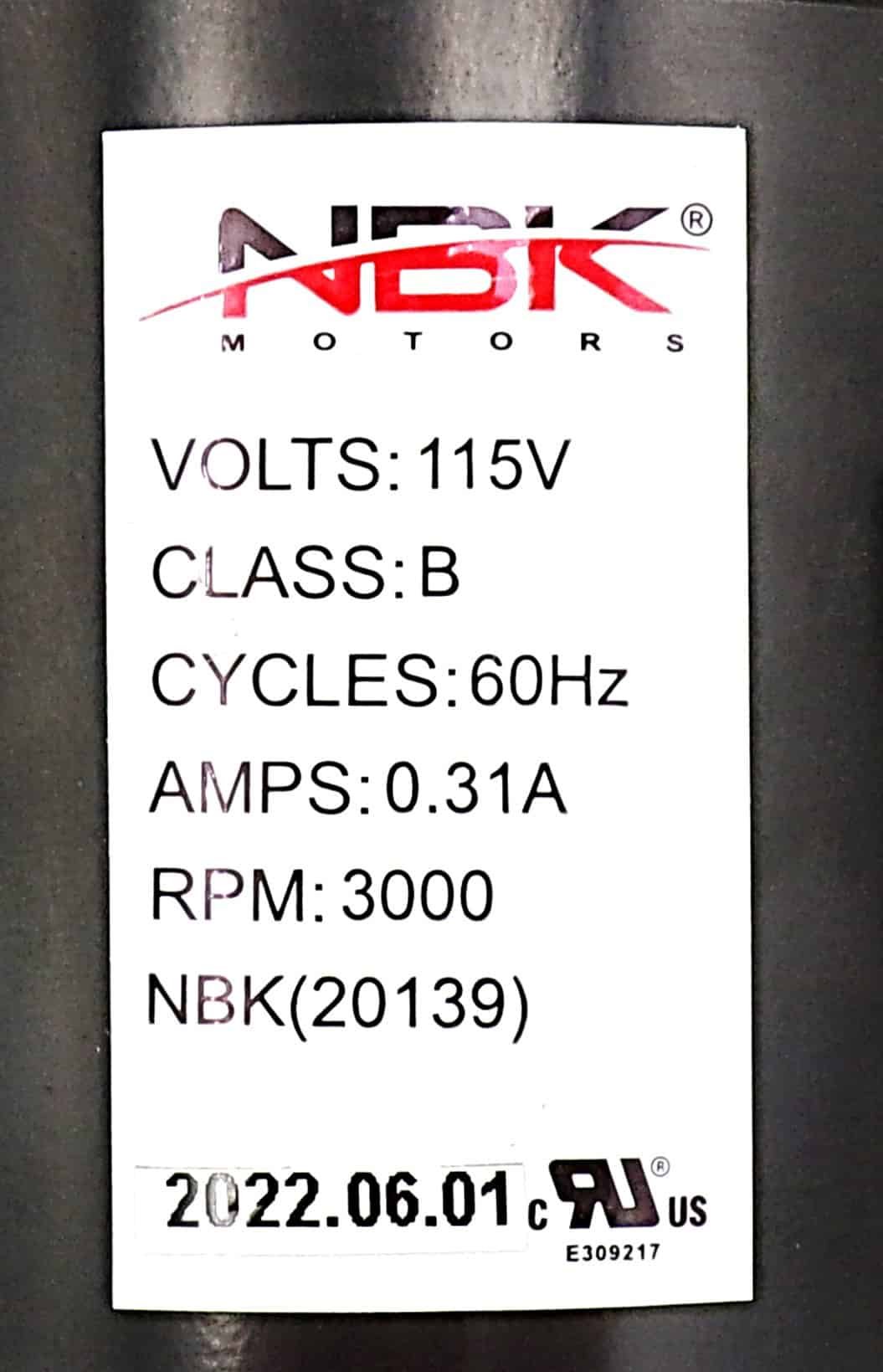 NBK-20139 BLOWER MOTOR, EXHAUST 115V, 60HZ, 3000 RPM, 0.31A - Image 3