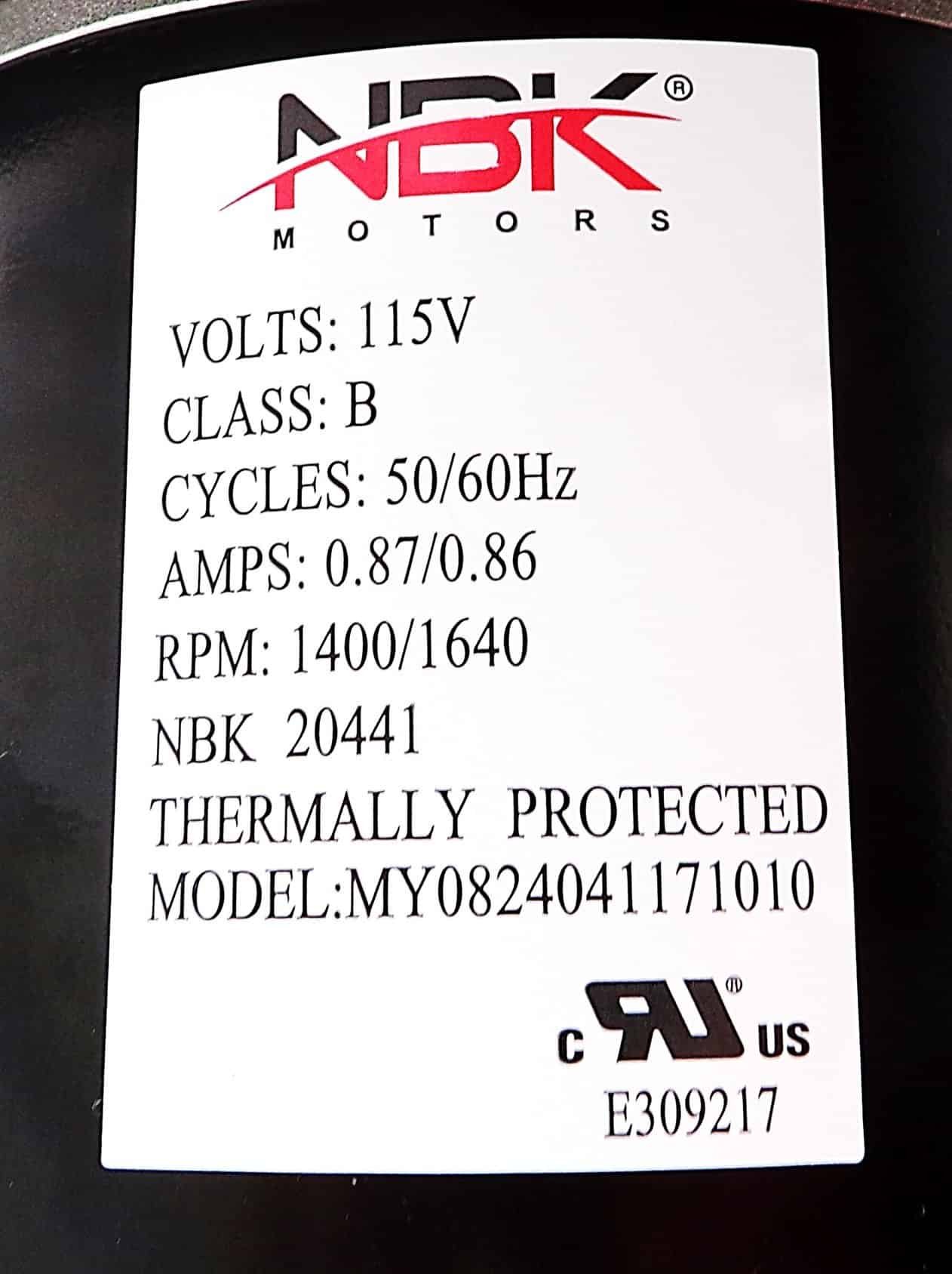 NBK-20441 BLOWER MOTOR 115V 60HZ 1/15 HP - Image 3