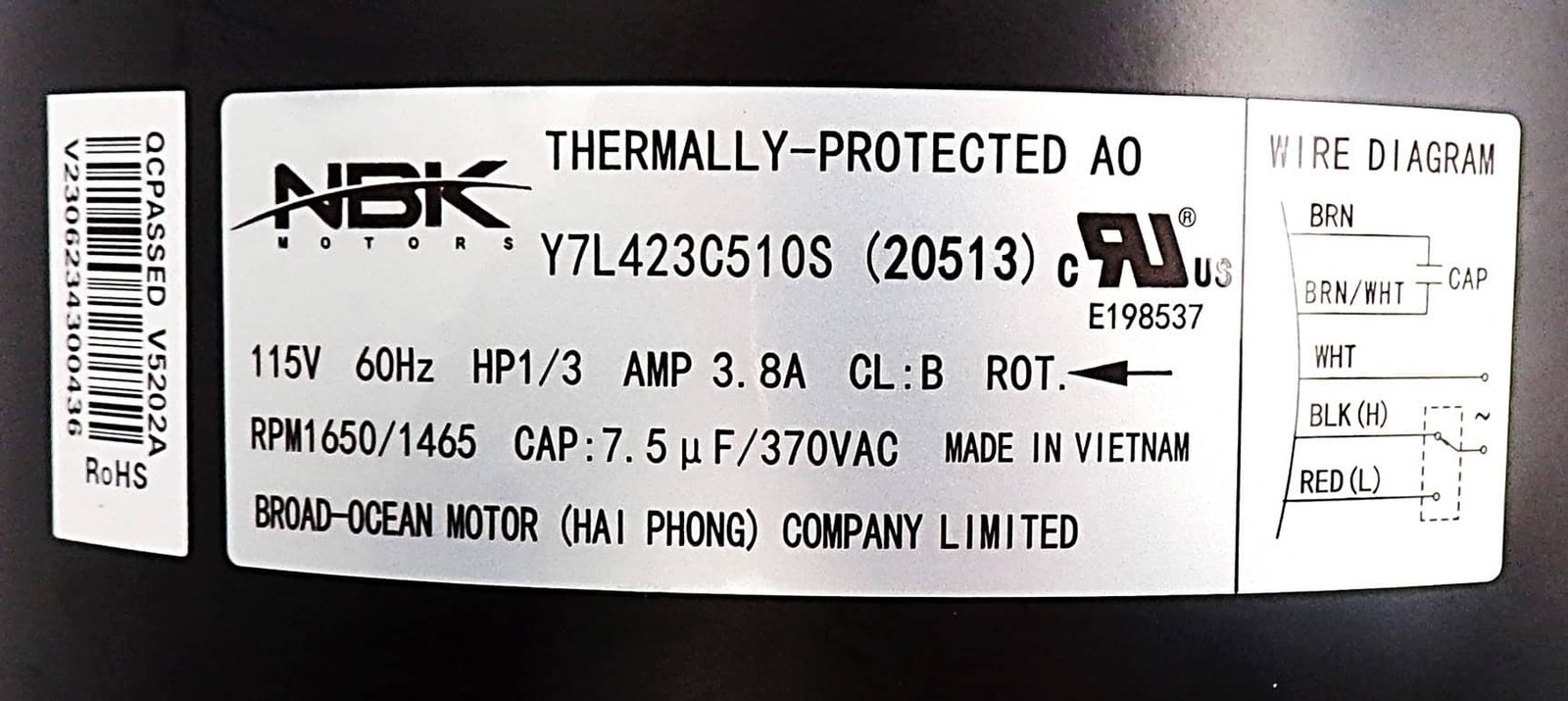 NBK-20513 CONDENSER MOTOR 115V, HP 1/3 - Image 4