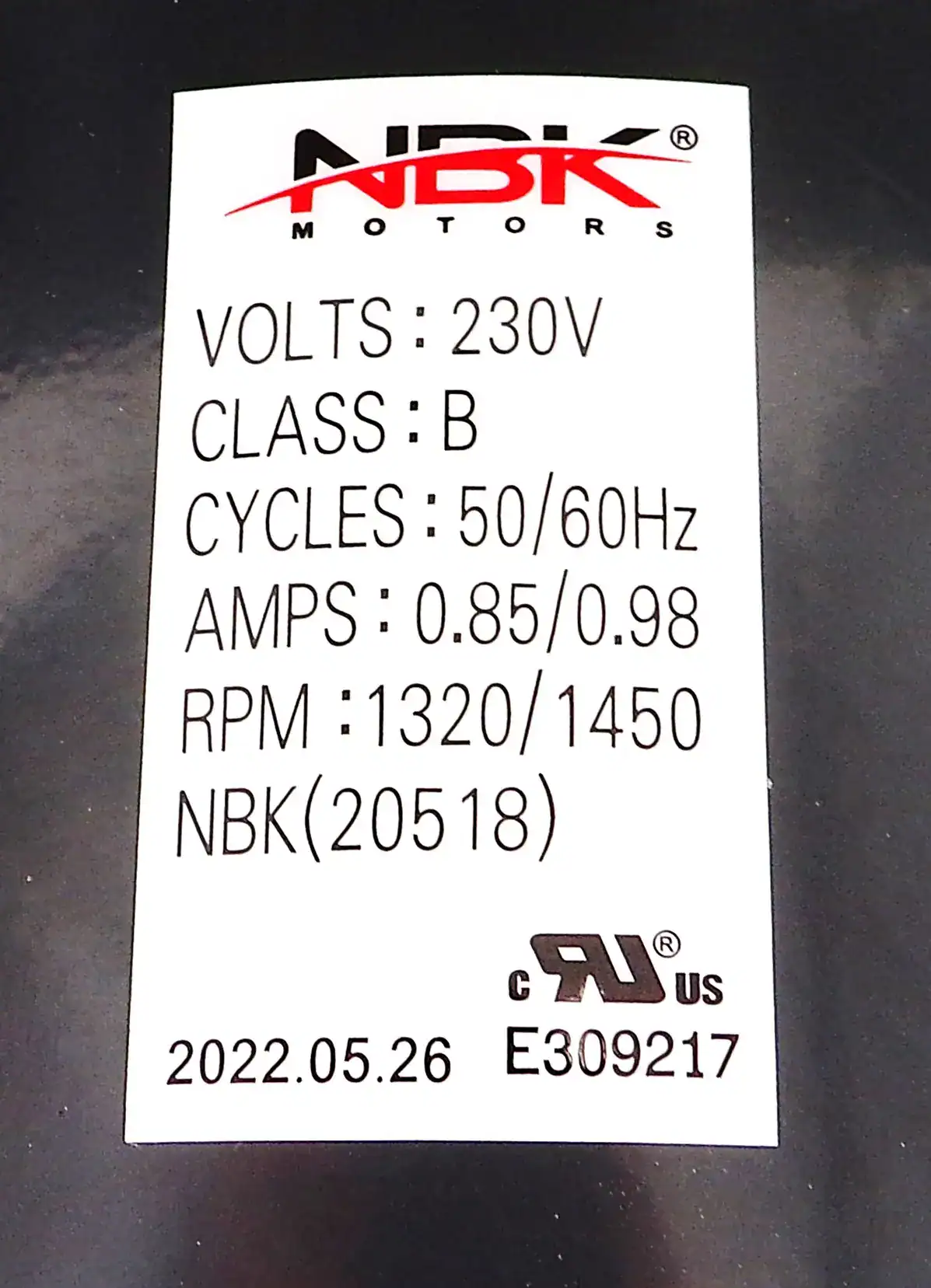 NBK-20518 BLOWER MOTOR 230V 50/60 HZ, 1/10 hp, 1 speed - Image 3