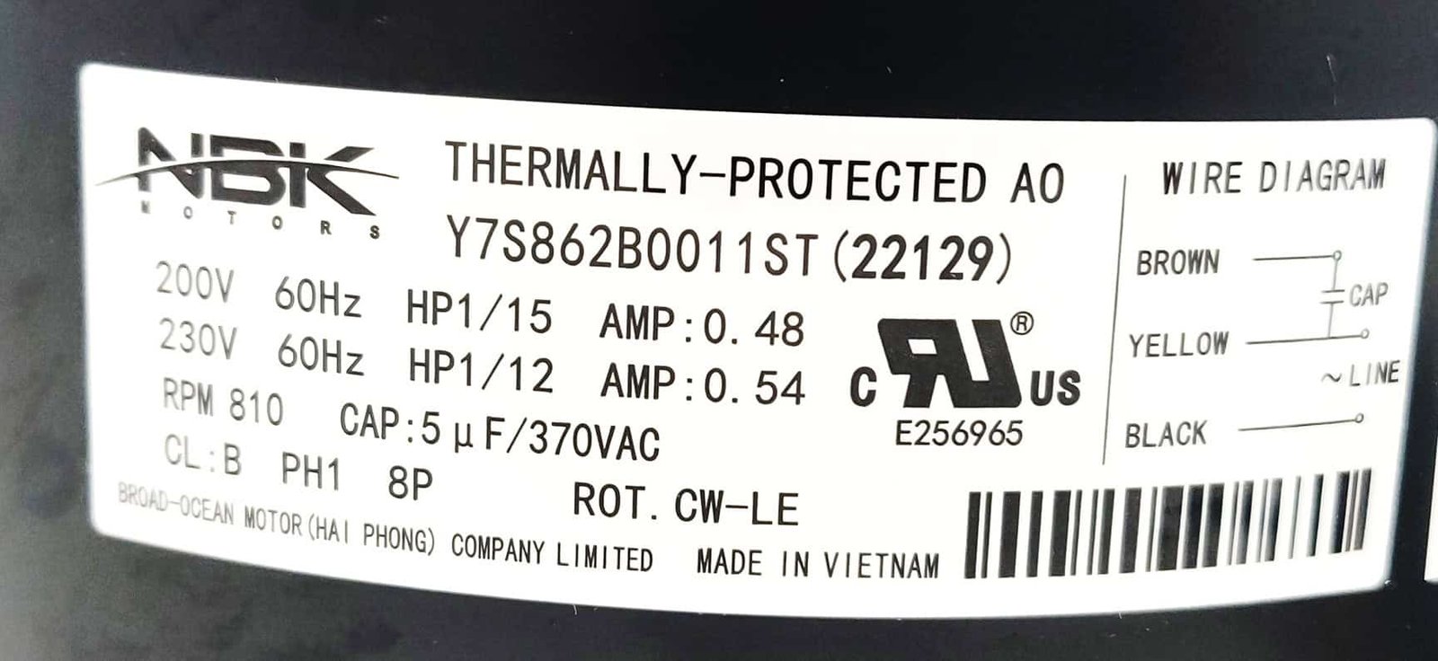 NBK-22129 CONDENSER MOTOR 208/230V, 1/12 HP, 800 RPM - Image 4