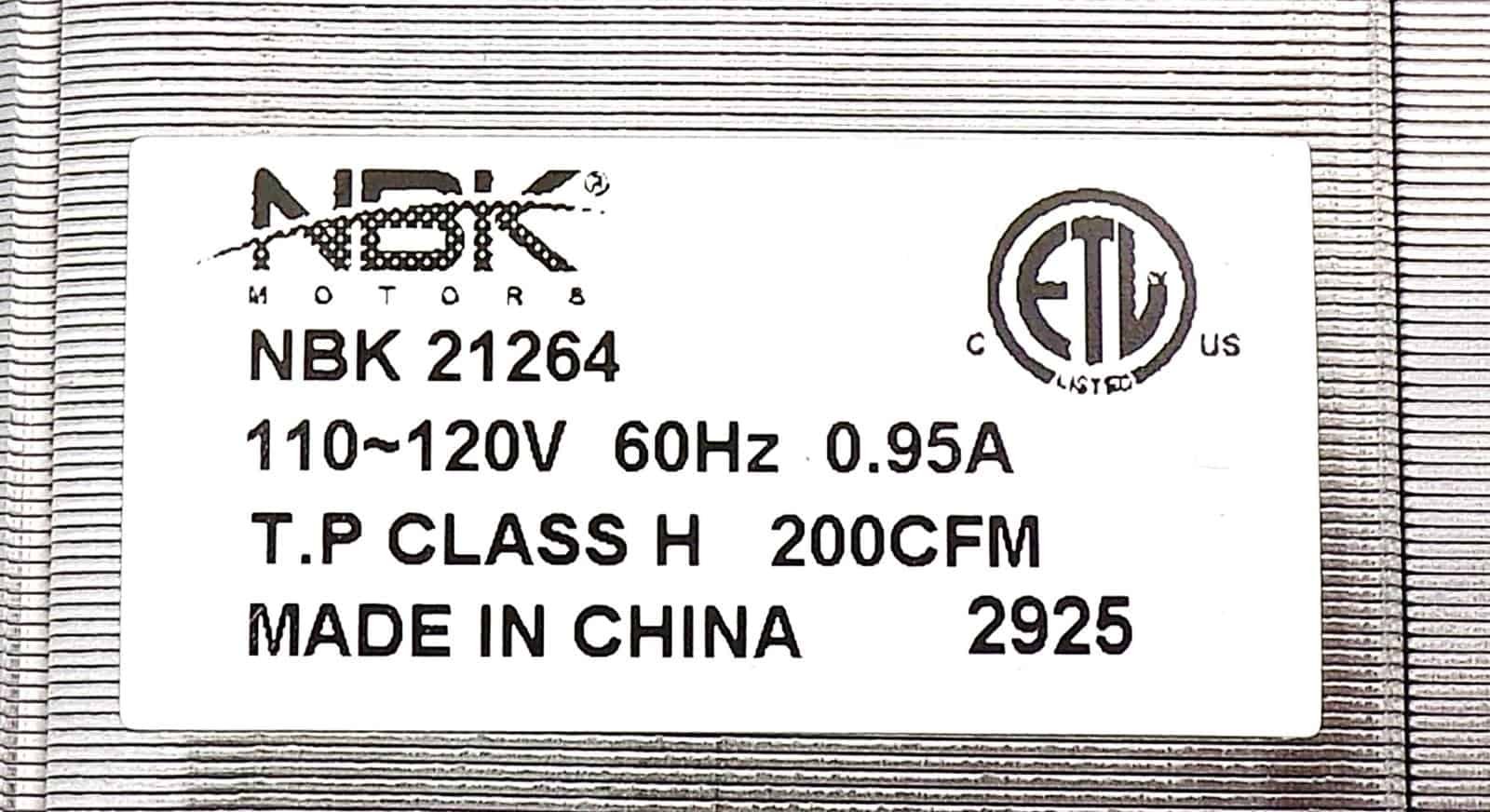 NBK-21264 BLOWER MOTOR 60MM X 360MM LH 110-120V - Image 3