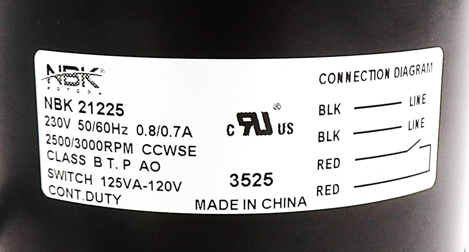 NBK-21225 BLOWER MOTOR 208-230V 1/40 HP, 3200 RPM - Image 3