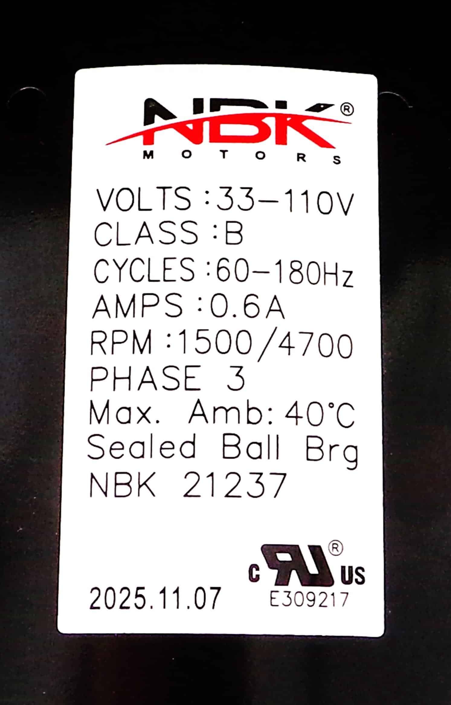 NBK-21237 DRAFT INDUCER 33-110V 60-180HZ - Image 3