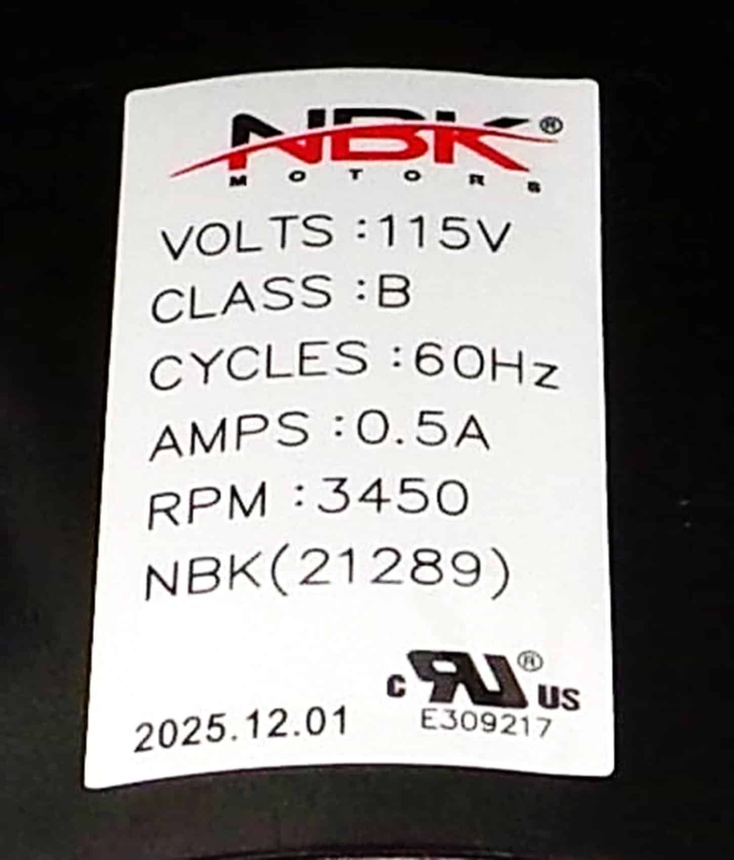 NBK-21289 DRAFT INDUCER 115V/60HZ 3450 RPM - Image 3