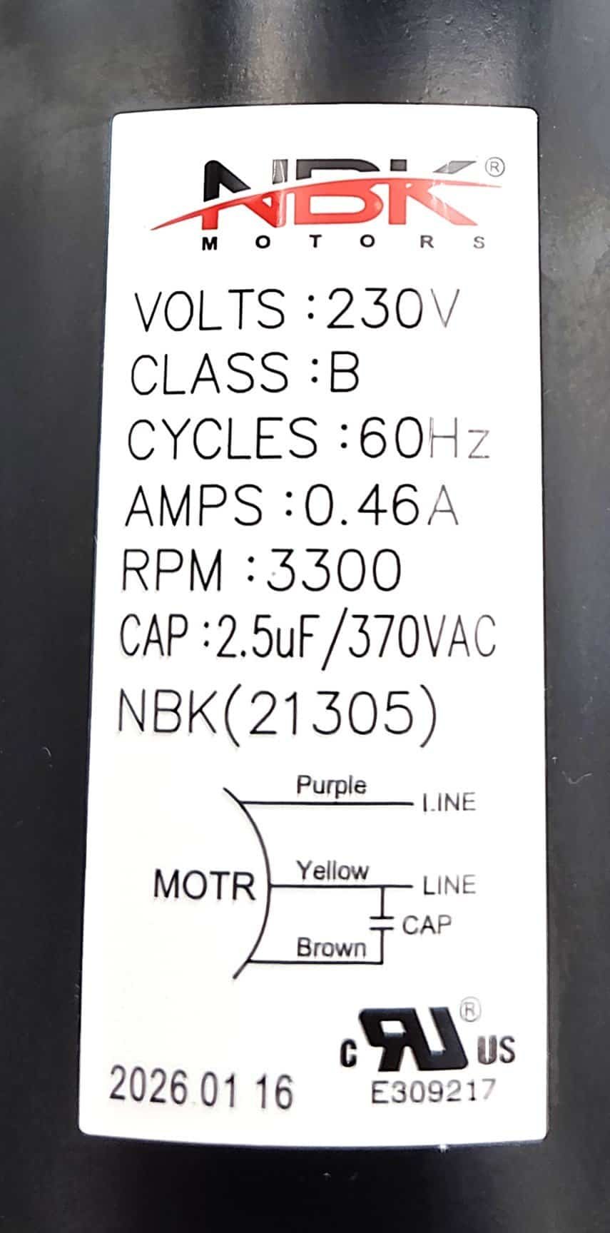 NBK-21305 DRAFT INDUCER 230V, 60HZ, 3300 RPM - Image 3