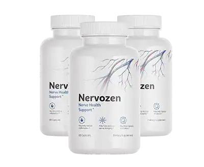 Three bottles of Nervozen supplement for nerve health support and neuropathic discomfort relief