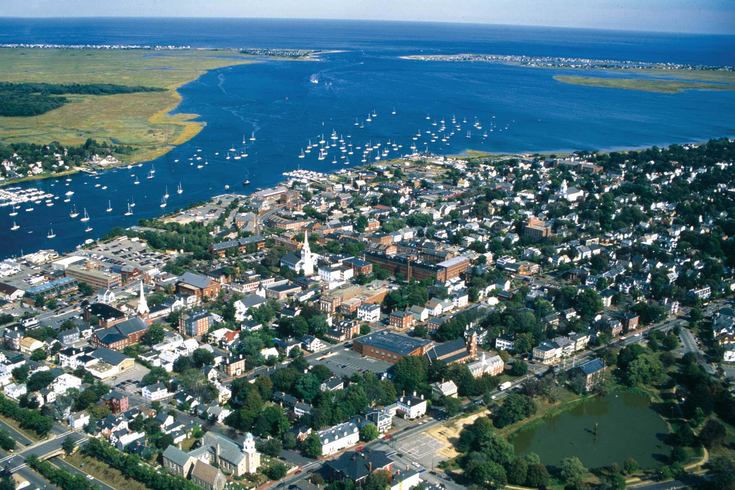 Helicopter shot of Newburyport, MA