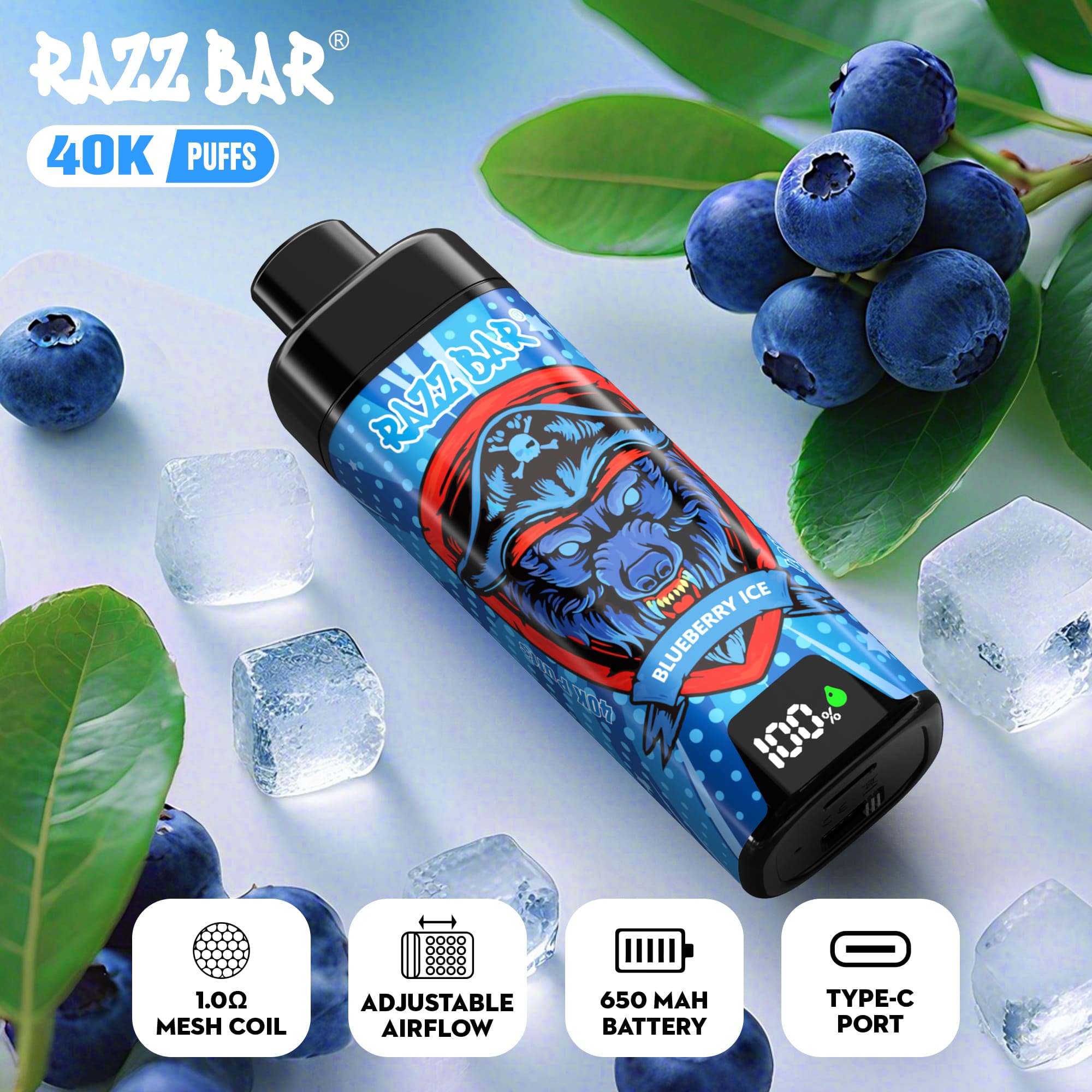 Razz Bar 40000 with screen Peach Ice