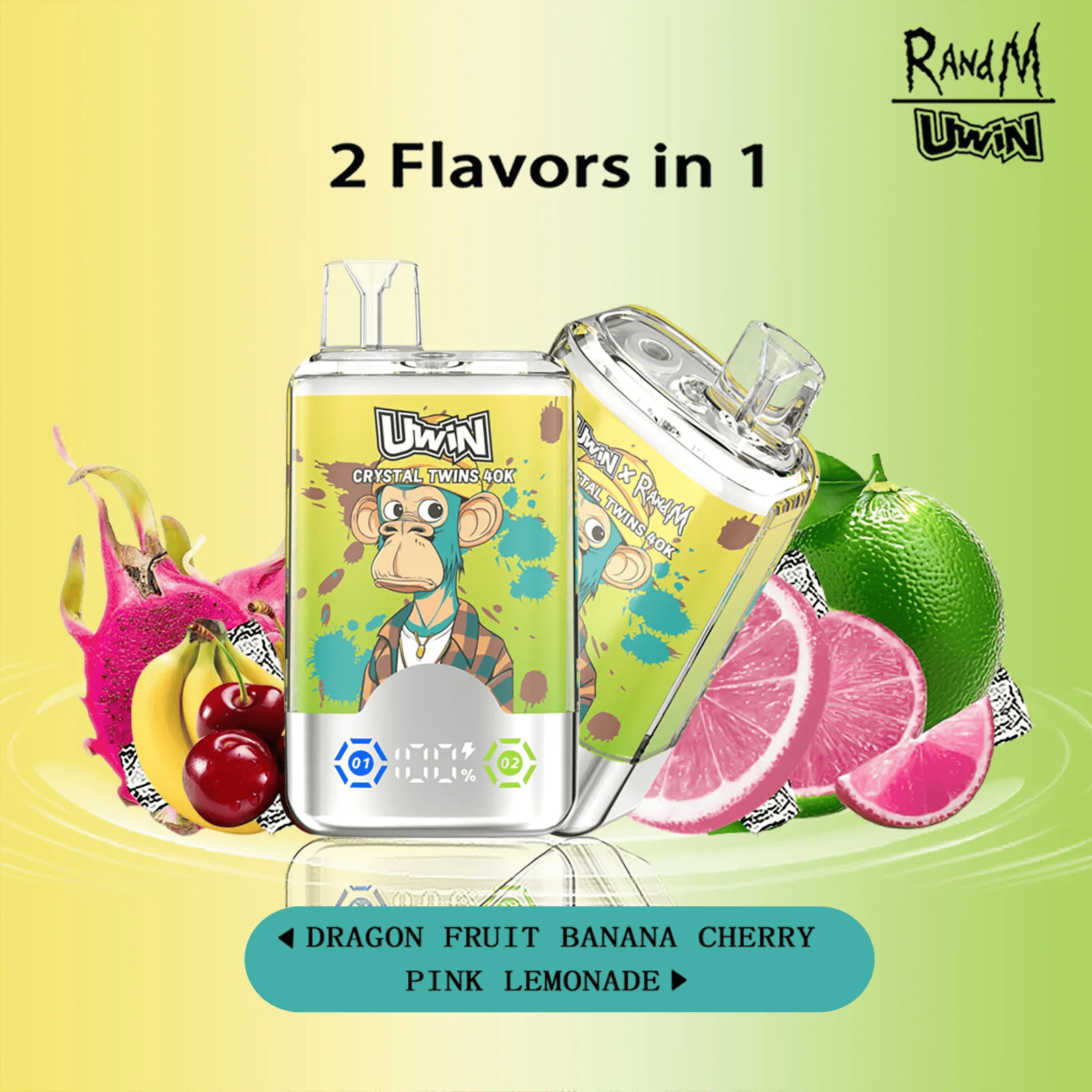 Uwin Crystal Twins 40000 Dragon Fruit Banana Cherry/Pink Lemonade