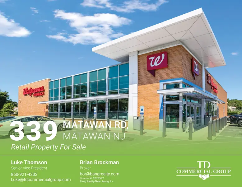 Retail property offering memorandum for Walgreens store at Matawan Rd, Matawan NJ.