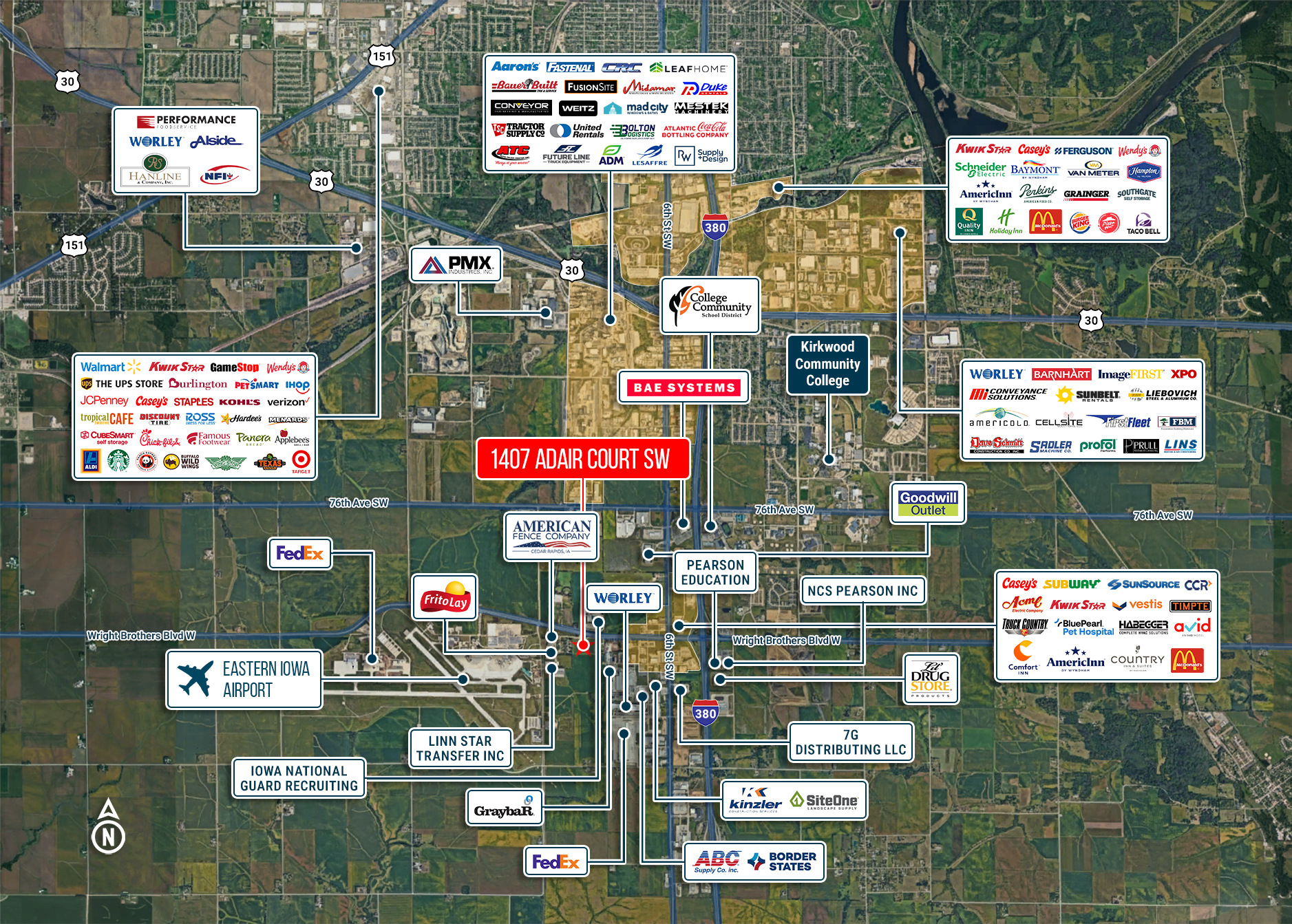 Wide Area Real Estate Map highlighting office space locations in the area.