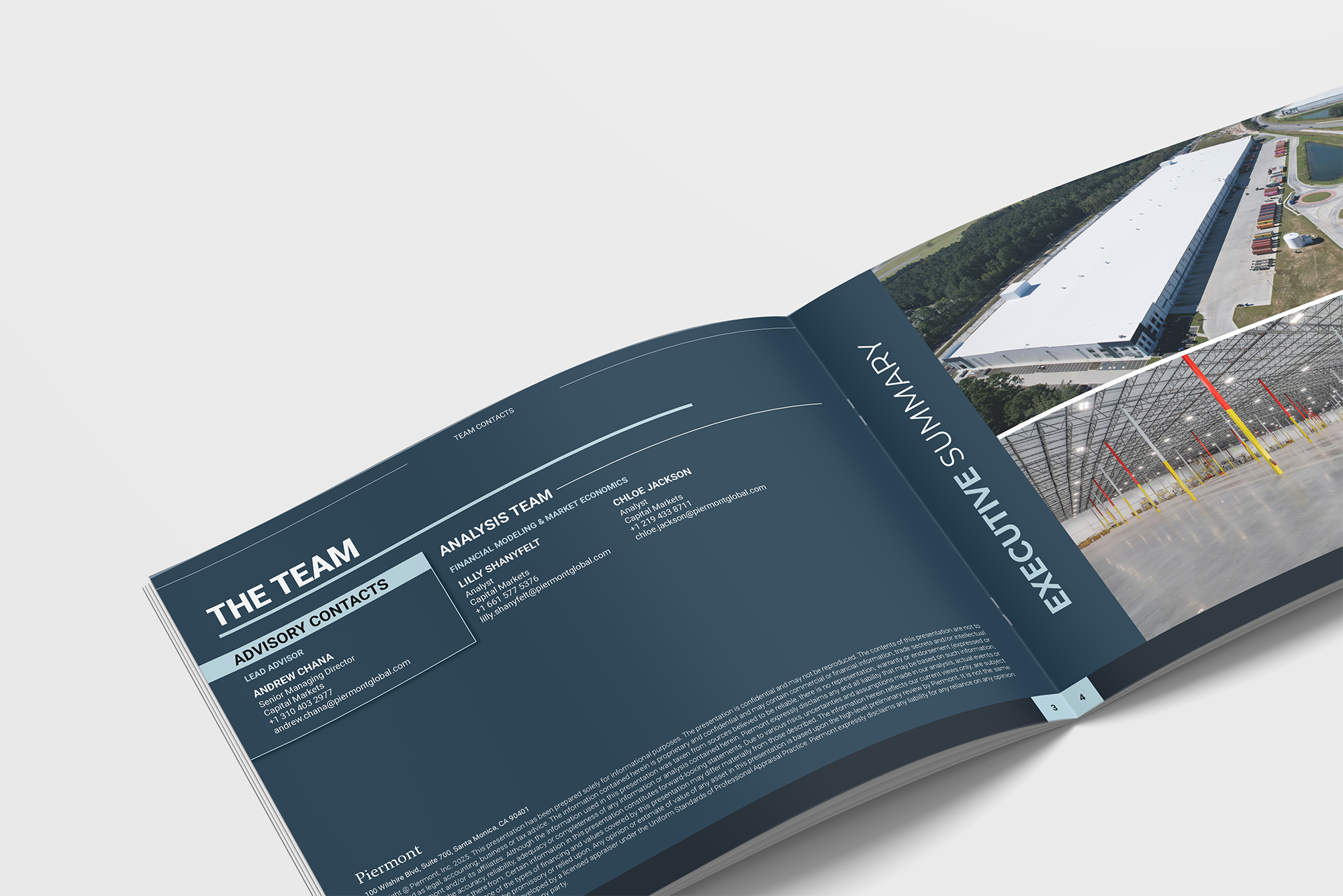 Open real estate offering memorandum with team details and property analysis.