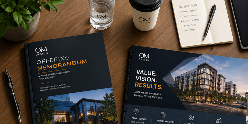 Offering Memorandum vs Pitch Deck comparison for commercial real estate presentation design and investor marketing materials