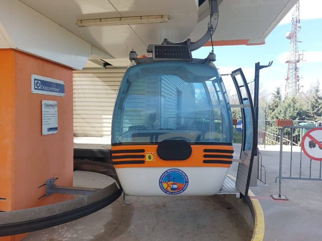 close up of cable car at the top of Mount Vodno, Skopje