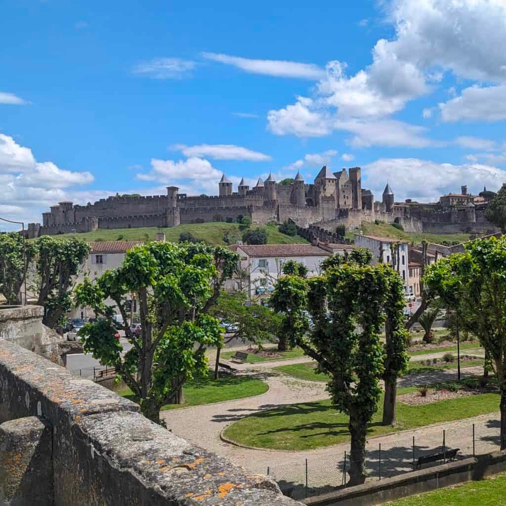 Carcassonne medieval city - first view from Pont Vieux