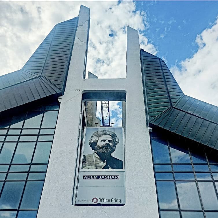 Adem Jashari on side of Palace of Culture and Sports Pristina Kosovo