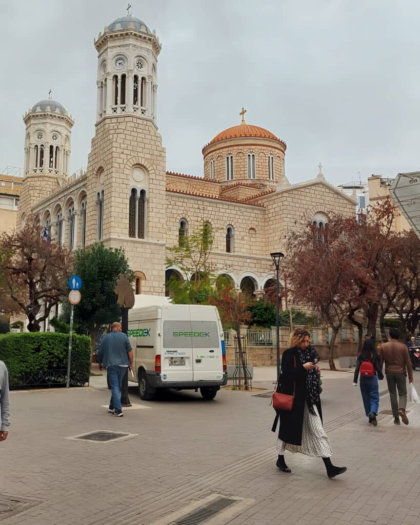 Amonia street view with Church of St Constantine and St Helen in the background