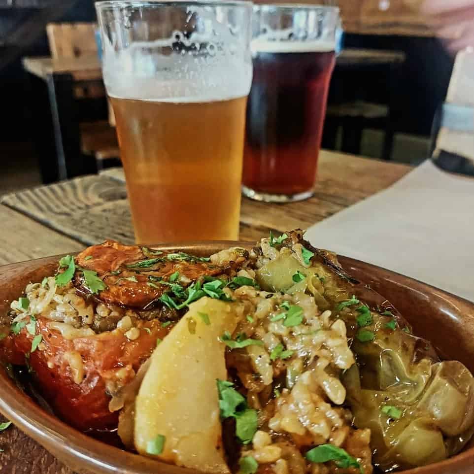 Beer and vegetable moussaka at Beer Time Craft Beer Bar Athens