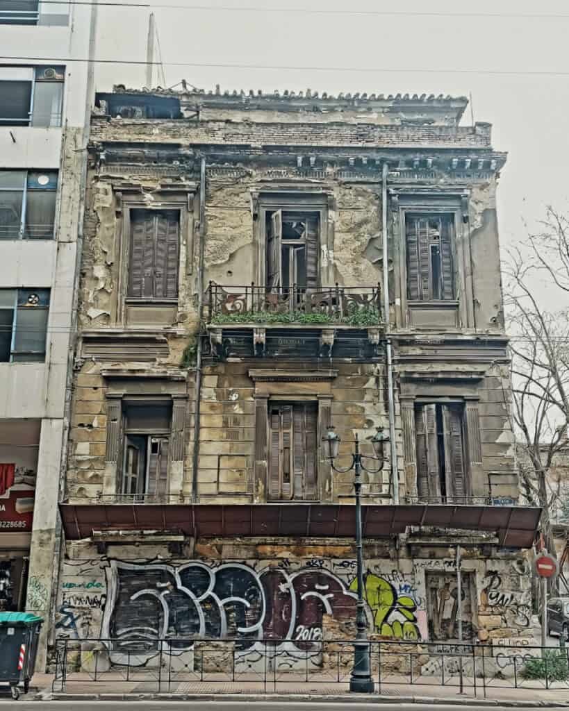 crumbling building Athens