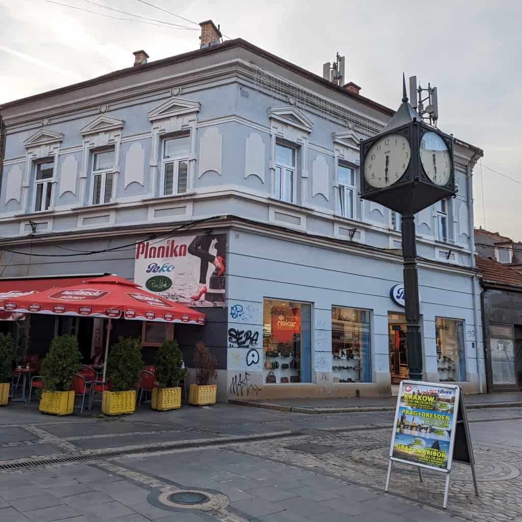 4 sided clock in old town Tuzla Bosnia