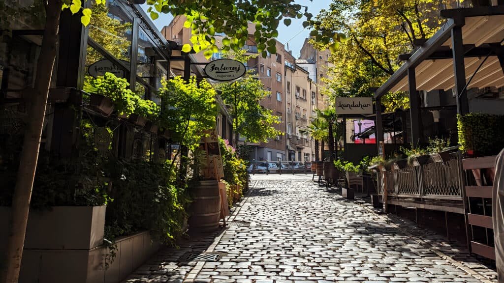 Skadarlija cobbled streets bars and restaurants
