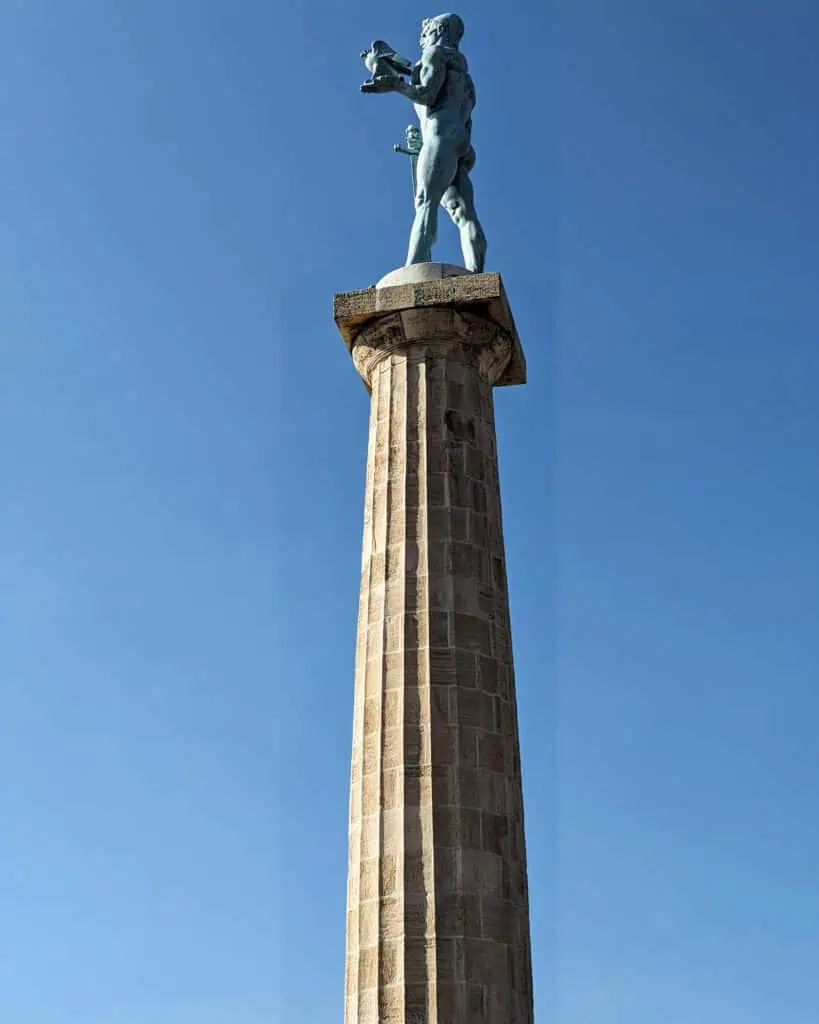 Victor Monument (Pobednik) close up at Kalemegdan Fortress, Belgrade