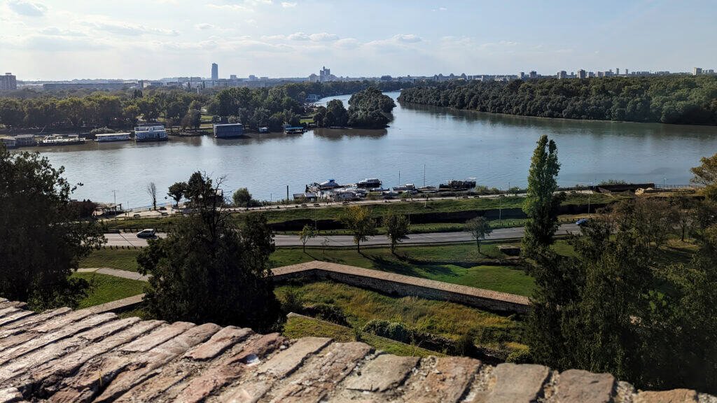 View of Kalemegdan Park and the river confluence from Belgrade Fortress