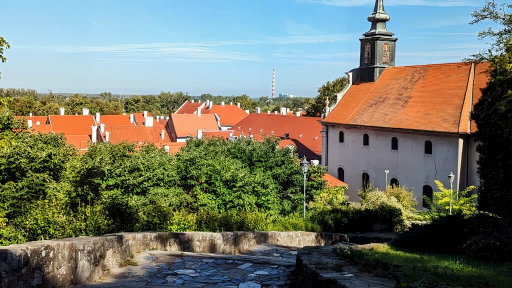 cobbled path and steps up to Petrovaradin fortress in Novi Sad