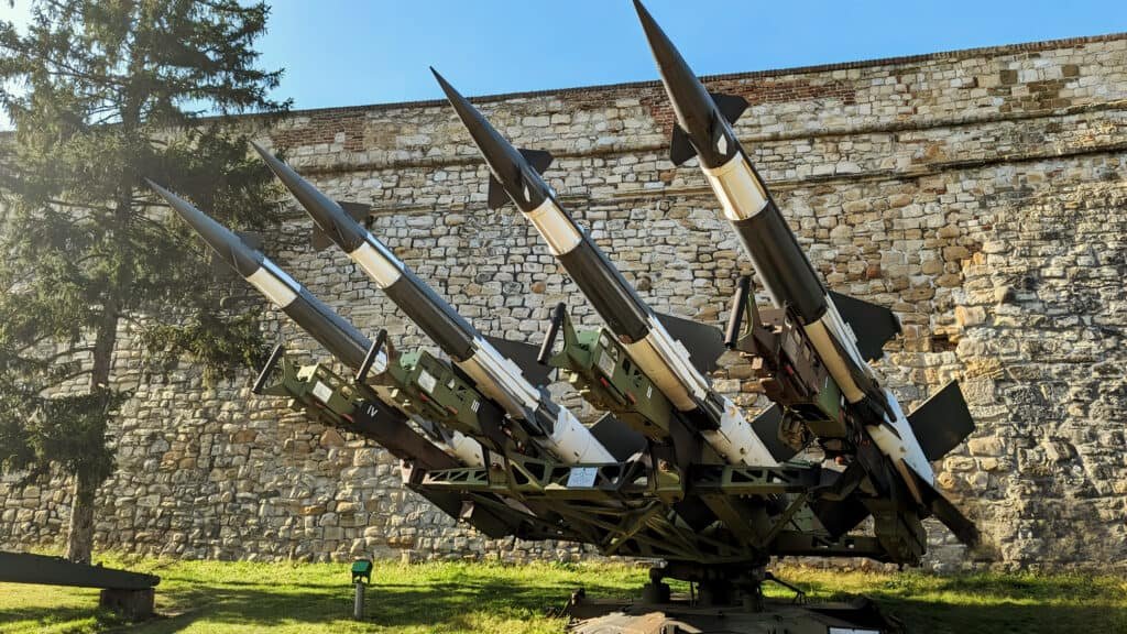 Weapons and missiles around the walls at the fortress